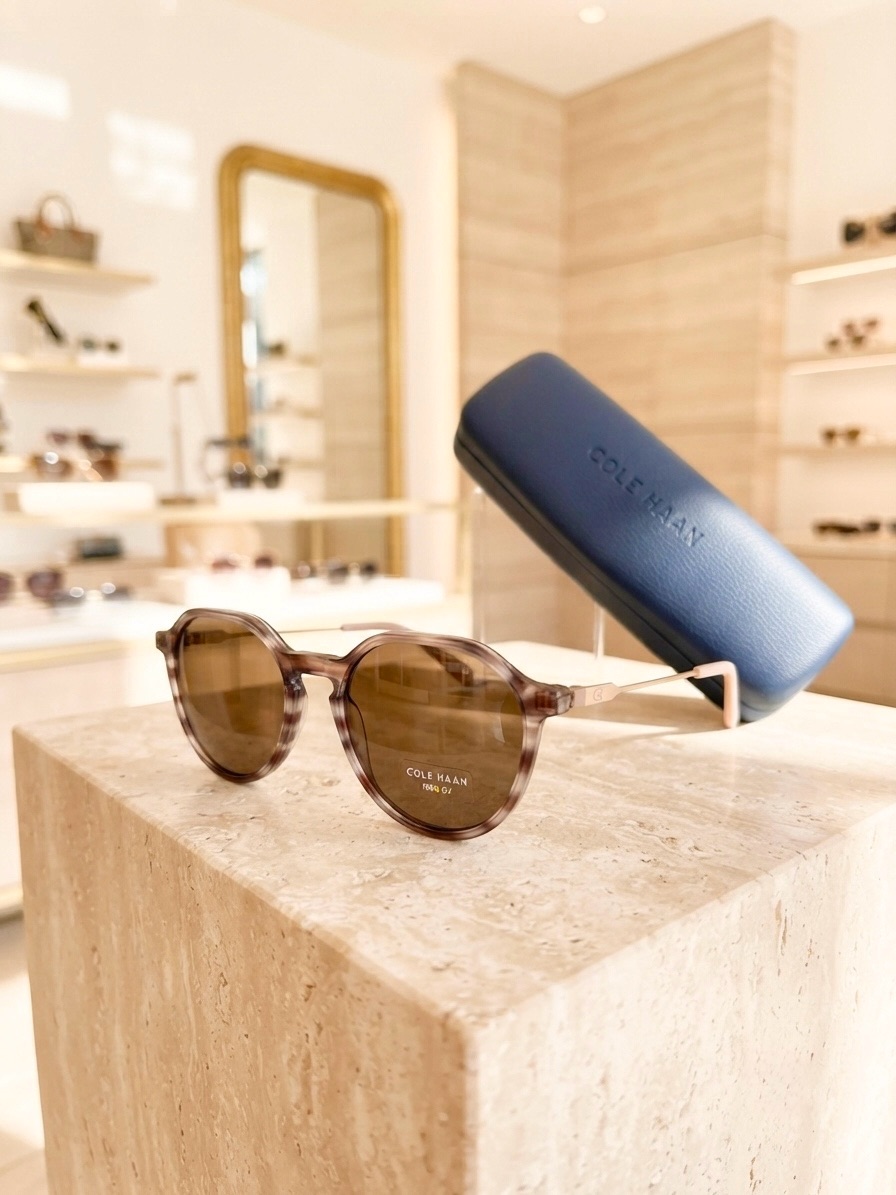 Cole Haan Ch6503 Blush Horn Round Sunglasses With Case